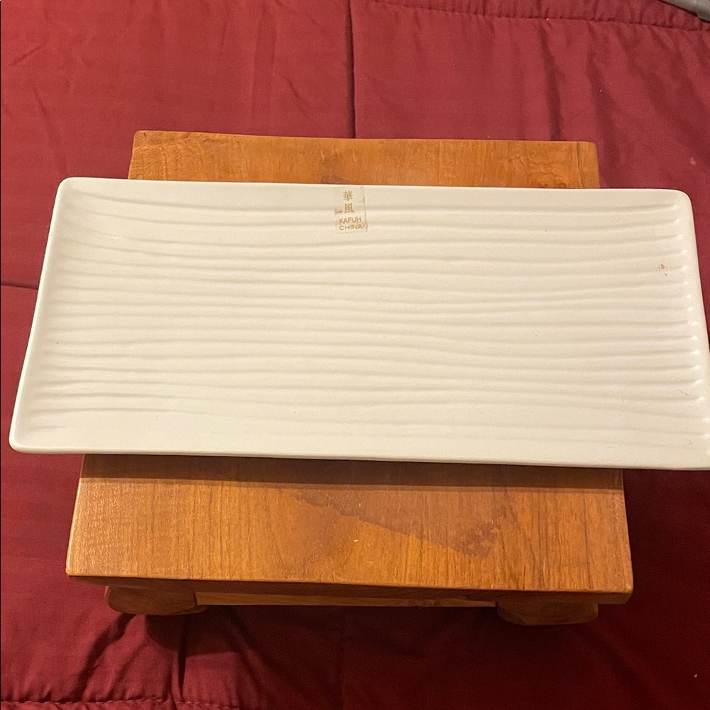 Kafuh China White Ribbed Rectangular Sushi Tray Plate